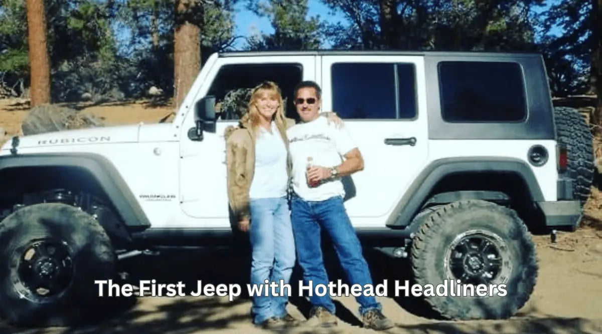 First Jeep with Hothead Headliners installed in 2009 on a white Jeep Wrangler JK Rubicon 4-Door with black hard top