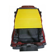 Yellow mesh Hothead Sunshade installed on a red 2-door Jeep Wrangler JL.