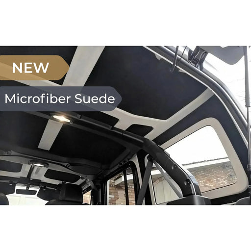 Microfiber suede hard top headliner installed in a Jeep Wrangler JL 4-door